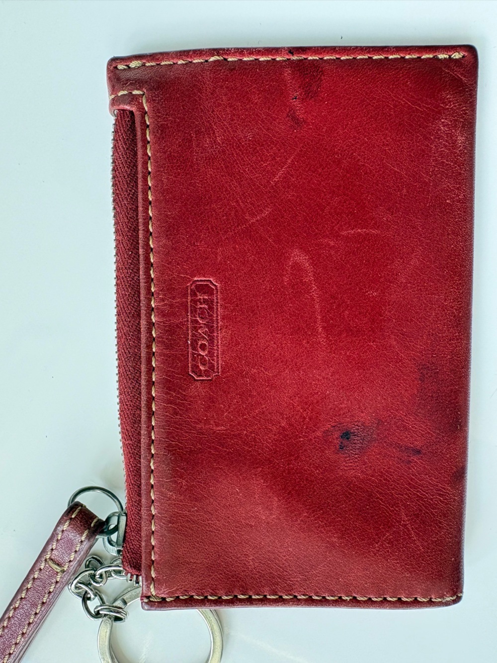 Coach Red Leather Zip-Around Wristlet Wallet